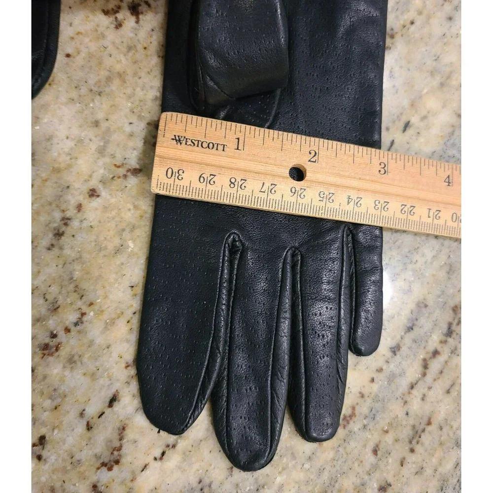 Vtg FOWNES Black Leather Driving Motorcycle Nylon Lined Gloves Womens 6.5 Small